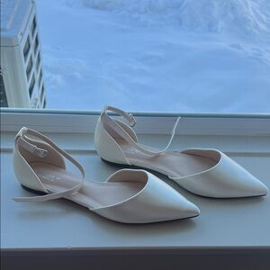 Kailee P Satin Pointy Toe Wedding Flats with Ankle Strap